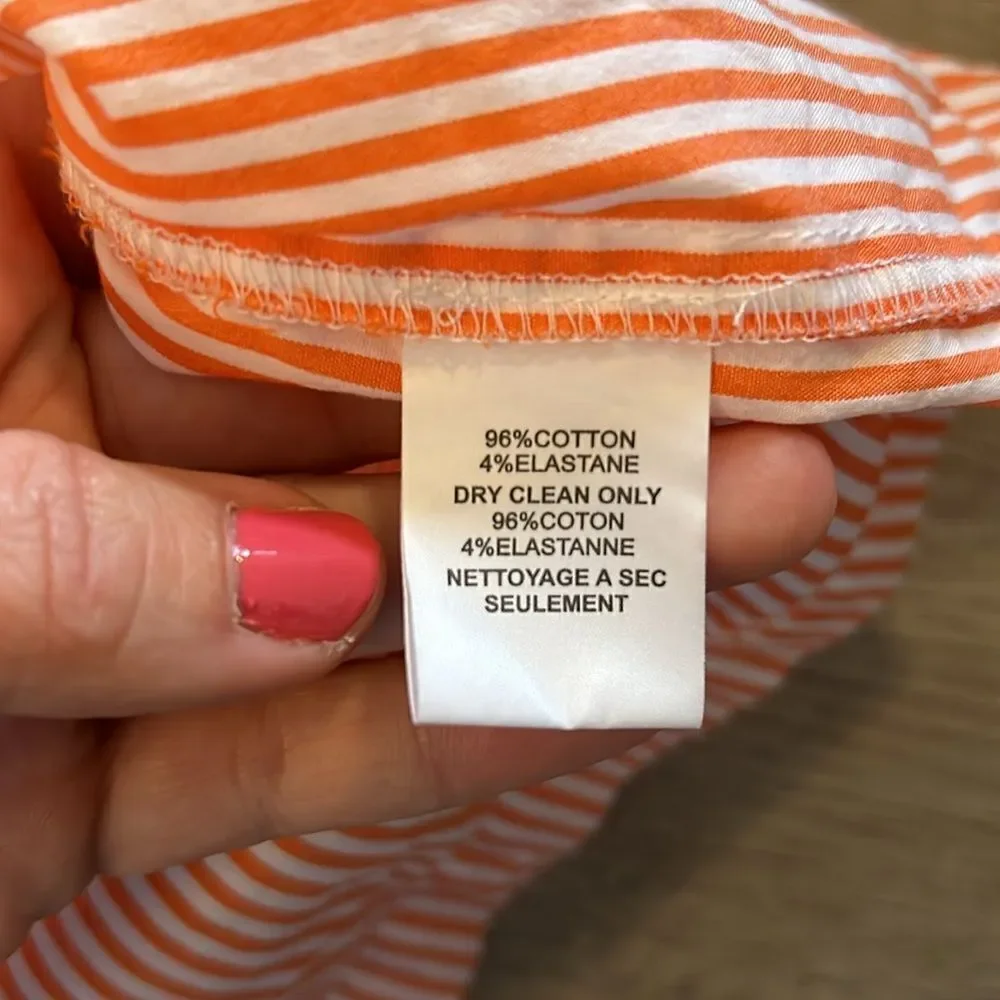 LIKE NEW TRINA TURK NEVILLE OFF SHOULDER SMOCKED ORANGE STRIPED DRESS REVOLVE L